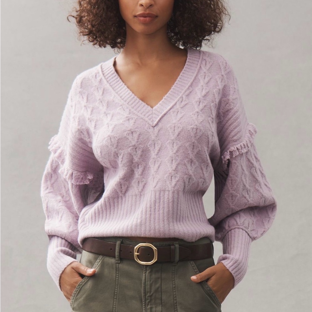 NWT Pilcro By Anthropologie V-Neck Drop Shoulder Cable Sweater SZ S